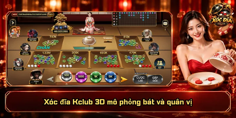 Xóc Đĩa Kclub – Nền Tảng Vững Vàng, Giải Trí Rộn Ràng 3 Xóc đĩa Kclub 3D mô phỏng bát và quân vị