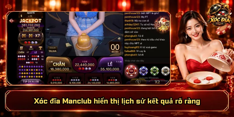 Xóc Đĩa Manclub – Thương Hiệu Vững Vàng, Ưu Đãi Ngập Tràn 3 Xóc đĩa Manclub hiển thị lịch sử kết quả rõ ràng